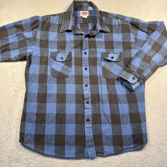 Vintage Dickies Mens‎ XL Blue Black Plaid Heavy Flannel Shirt Long Sleev - Picture 1 of 4